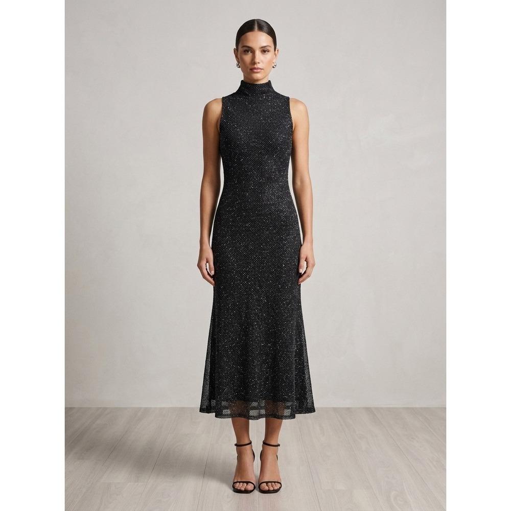 Lauren Ralph Lauren Dress Women Black Metallic Sparkle Turtleneck Sleeveless 4